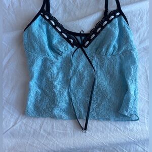 Blue Lace Bustier with Black Straps